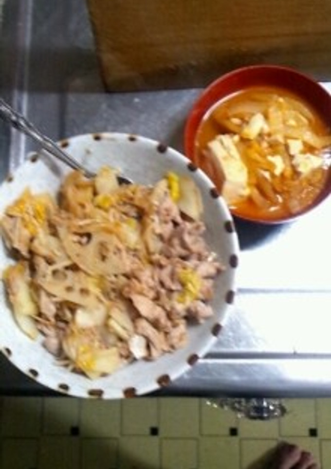 １月１５日晩飯　【豚肉と蓮根の炒め物】-レシピのメイン写真