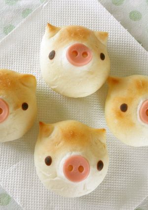 丸パンを簡単に可愛く2♡こぶたのパン-レシピのメイン写真