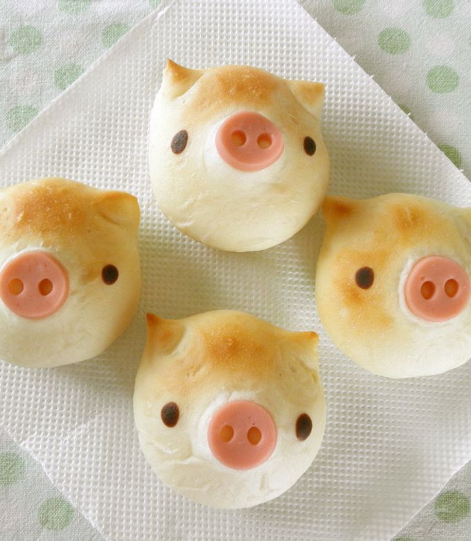 丸パンを簡単に可愛く2♡こぶたのパン by pitachan1 【クックパッド