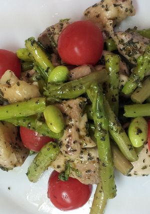 簡単♪鶏とアスパラと枝豆のバジル和え-レシピのメイン写真