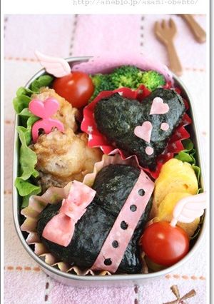 バレンタイン＊簡単ハートおにぎりキャラ弁-レシピのメイン写真