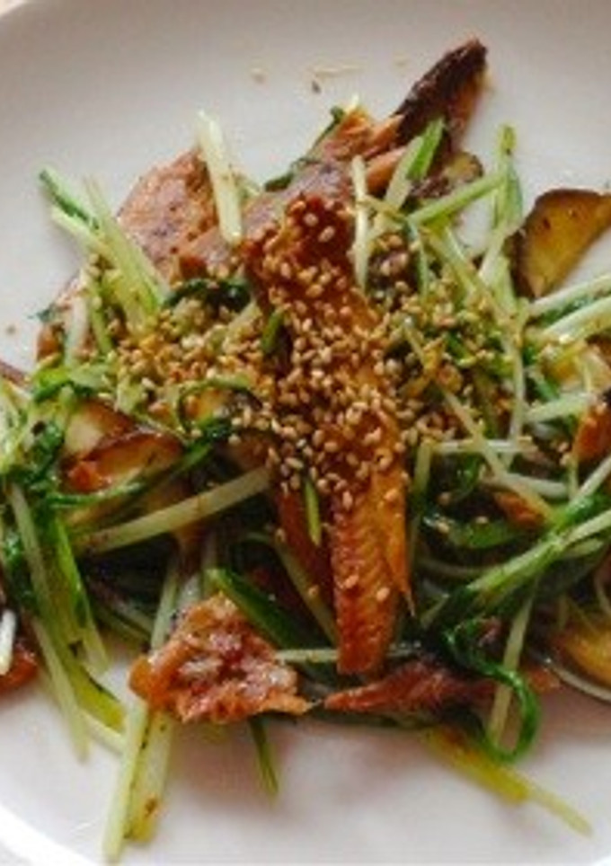 サンマの蒲焼と水菜の簡単炒め-レシピのメイン写真