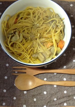 豚汁でカレーパスタ-レシピのメイン写真
