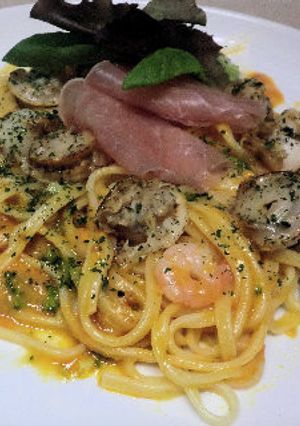 ベビーホタテと生ハムのスパゲティ　簡単♪-レシピのメイン写真