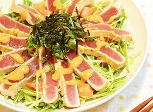 鮪のたたきと水菜のニンニク味噌サラダ☆-レシピのメイン写真