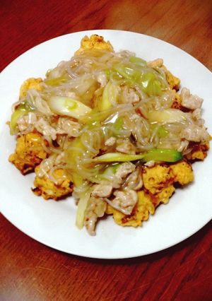 ズボラ男の豆腐のつみれ揚げの豚肉餡かけ-レシピのメイン写真