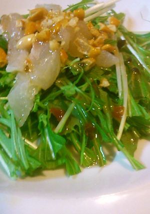 サラダに柿ピー　白身魚と水菜のサラダ-レシピのメイン写真