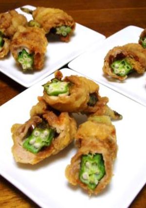 オクラのせせり巻き揚げ-レシピのメイン写真