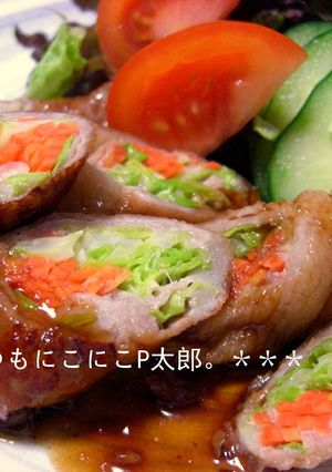 塩麹☆キャベツと人参の豚肉巻き生姜焼き♪-レシピのメイン写真
