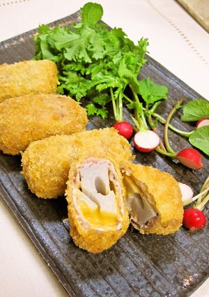 蓮根とチーズの豚ぐるぐる巻きフライ-レシピのメイン写真