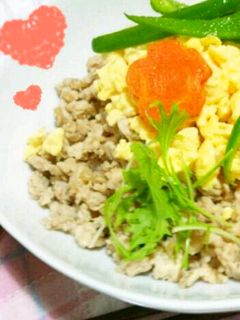雛祭りに!鶏と卵のふわふわ2色そぼろ丼*-レシピのメイン写真