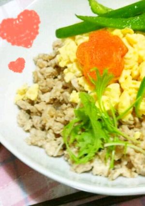 雛祭りに！鶏と卵のふわふわ2色そぼろ丼＊-レシピのメイン写真