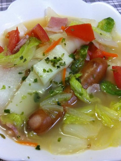 ポトフ風コンソメ野菜スープx帯うどん-レシピのメイン写真