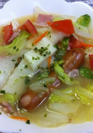 ポトフ風コンソメ野菜スープｘ帯うどん-レシピのメイン写真