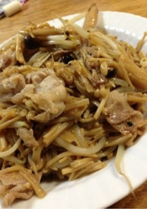 自家製なめたけと豚肉もやしいため-レシピのメイン写真