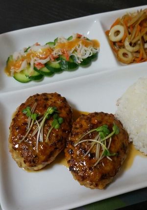 鶏ひき肉で照り焼きヘルシーハンバーグ♪-レシピのメイン写真