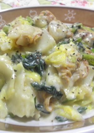 チーズIN白菜小松菜ほたてのミルク煮-レシピのメイン写真