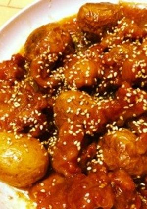 新ジャガと豚肉のこってり揚げ煮。-レシピのメイン写真