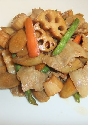 豚バラ肉と根菜のごろごろきんぴら-レシピのメイン写真