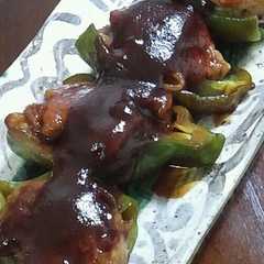 รูปของ ずぼらさんの豚コマdeピーマンの肉詰め♬