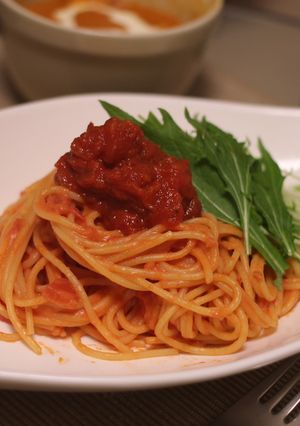トマトと水菜のクリームパスタ-レシピのメイン写真