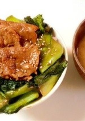 ちんげん菜とバラ肉の三層丼♡-レシピのメイン写真