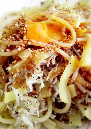 しらす、たくあん、ごまのペペロンチーノ。-レシピのメイン写真