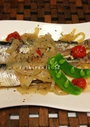 鰯と玉ねぎ☆スナップエンドウの蒸し焼き-レシピのメイン写真