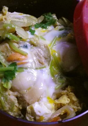 ほたてヘルシーな卵とじ丼-レシピのメイン写真
