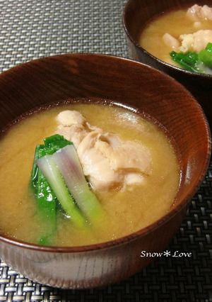 鶏もも肉と分葱(わけぎ)のお味噌汁-レシピのメイン写真