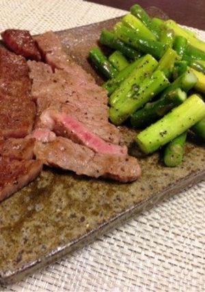 霜降りステーキ&アスパラのバター炒め-レシピのメイン写真
