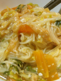 鍋の締め風、素麺&卵の朝食-レシピのメイン写真