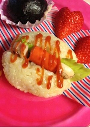 簡単キャラ朝ごはん☆ご飯でロールサンド-レシピのメイン写真