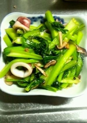 ３月１２日晩飯　【小松菜とイカの炒め物】-レシピのメイン写真
