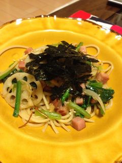 レンコンとほうれん草の和風パスタ-レシピのメイン写真