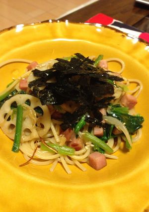 レンコンとほうれん草の和風パスタ-レシピのメイン写真