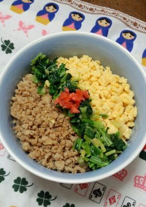 簡単☆三色鶏そぼろ丼～お弁当にも～-レシピのメイン写真