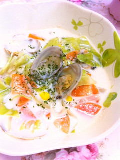 あさりの豆乳スープ★ヘルシーノンオイル♪-レシピのメイン写真