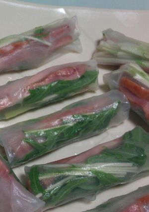 焼豚で生春巻き ～ごま油のタレで～-レシピのメイン写真