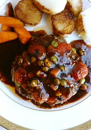 お鍋で蒸し焼き　焼きトマトのハンバーグ　-レシピのメイン写真