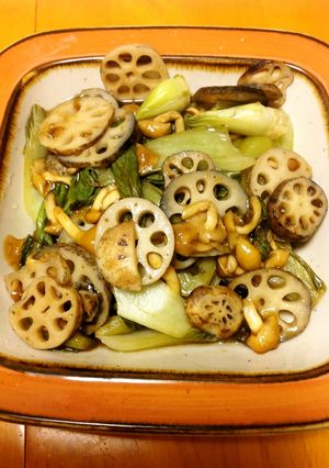 蓮根、チンゲン菜、なめこの香酢炒め-レシピのメイン写真