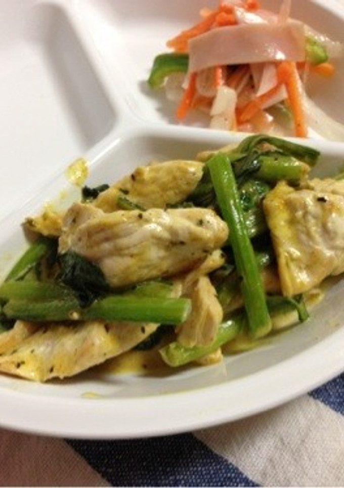 鳥胸とほうれん草のマヨカレー炒め-レシピのメイン写真