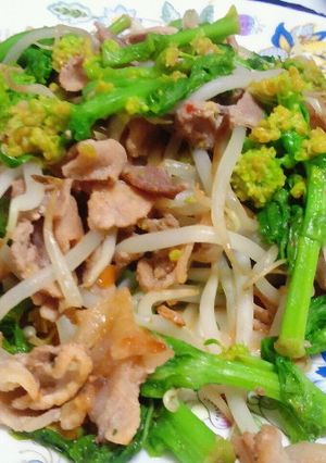 簡単★菜の花と豚肉のスイートチリ炒め-レシピのメイン写真
