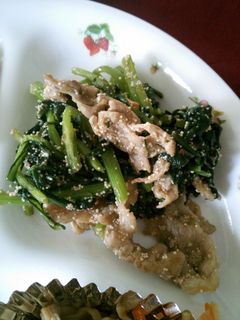 春菊と豚肉の明太マヨ炒め-レシピのメイン写真