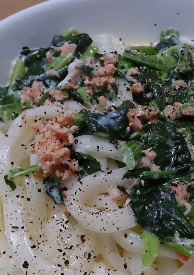 鮭とほうれん草のクリームうどん-レシピのメイン写真