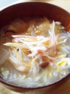白菜とマロニーのふわとろ卵スープ-レシピのメイン写真