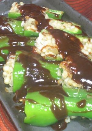 食物繊維沢山♪押し麦のピーマン肉詰め風-レシピのメイン写真