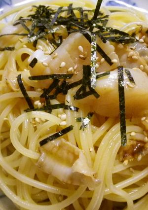 刺身が余ったら　ホタテわさび冷スパゲティ-レシピのメイン写真