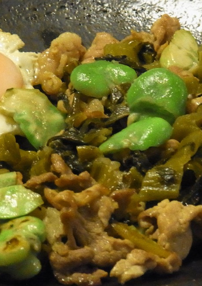 ソラマメと豚肉の高菜炒め-レシピのメイン写真