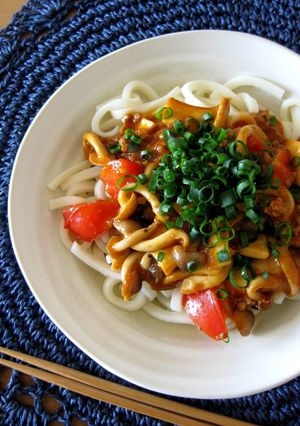 トマトときのこのマーボーうどん-レシピのメイン写真